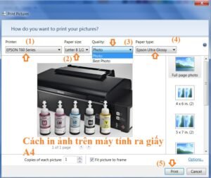 Giao diện tùy chỉnh các thông số trước khi in hình ảnh từ máy tính Windows