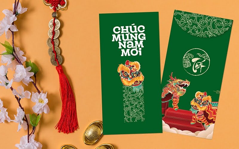 Mẫu bao lì xì đơn giản, tập trung vào logo và thông điệp thương hiệu