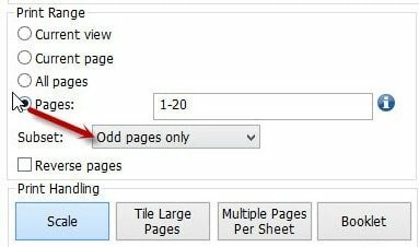 Chọn Odd pages only trong cài đặt in PDF để thực hiện cách in 1 tờ 2 mặt thủ công