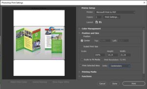 Giao diện cài đặt Position and Size trong Photoshop để điều chỉnh kích thước in tràn lề