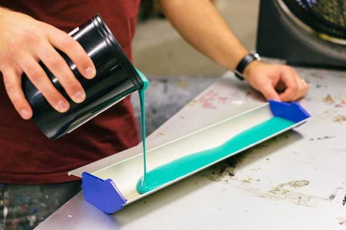 Thiết lập khung lưới và con lăn cho phương pháp in lưới thủ công.