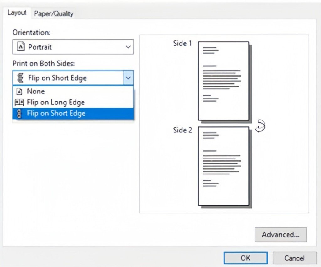 Hướng dẫn chi tiết cách in 2 mặt giấy ngang bằng tab Layout