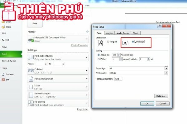 Thiết lập in ngang giấy trong Excel 2003 thông qua Page Setup