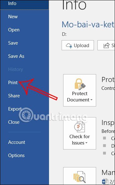 Giao diện chọn Print trong Word 2019 để in nhiều trang
