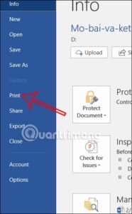 Chọn mục Print trong menu File của Microsoft Word để in nhiều trang trên 1 tờ A4