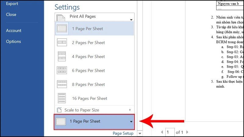 Tùy chọn Pages Per Sheet để thực hiện cách in tài liệu nhỏ trong Word