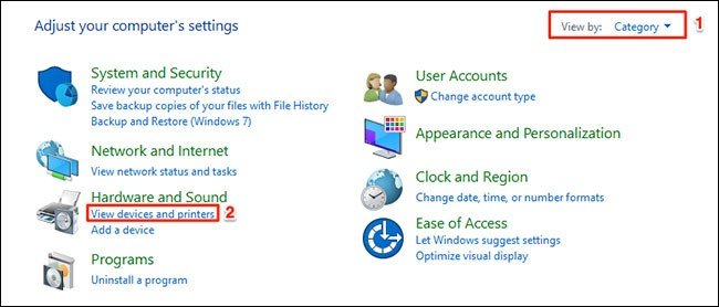 Xem các thiết bị và máy in trong Control Panel Windows 10