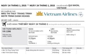 Mẫu vé máy bay điện tử hiển thị thông tin đặt chỗ