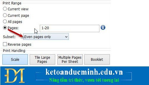 Thiết lập Even Pages only trong Adobe Reader để in các trang chẵn hoàn tất quy trình in PDF hai mặt
