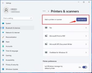 Màn hình Printers & scanners trong Settings Windows 11 khi kết nối máy in Canon