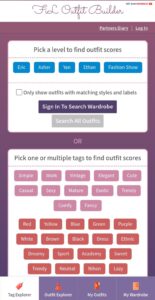 Giao diện trang web Flipped in Love Outfit Builder trên điện thoại di động