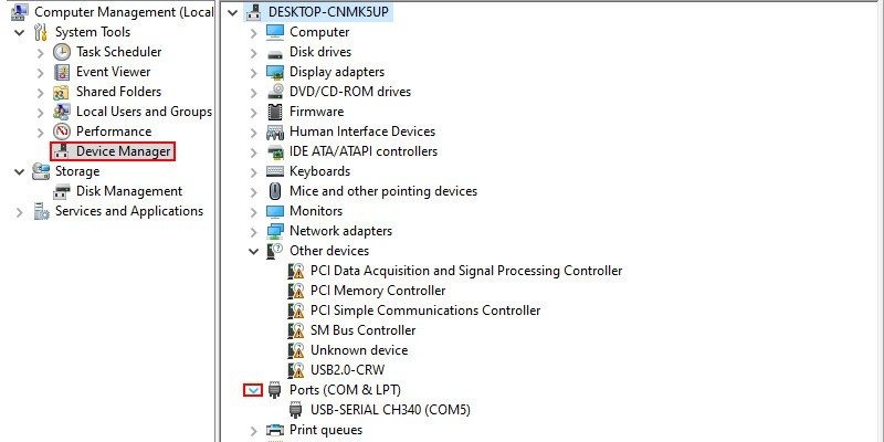 Trong Device Manager, mở rộng mục Ports (COM & LPT) để xem các cổng COM khả dụng