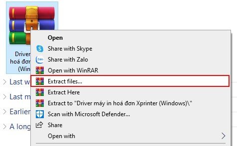 Chọn tùy chọn Extract Files để giải nén tập tin cài đặt driver