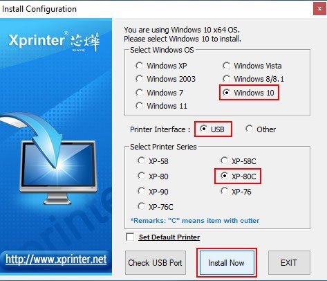 Cấu hình các thông số như hệ điều hành, cổng kết nối USB và model máy in