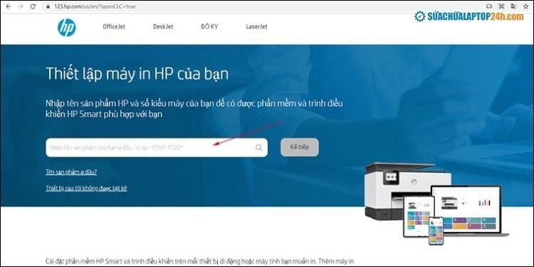 Tìm kiếm driver máy in HP theo tên model trên trang chủ HP