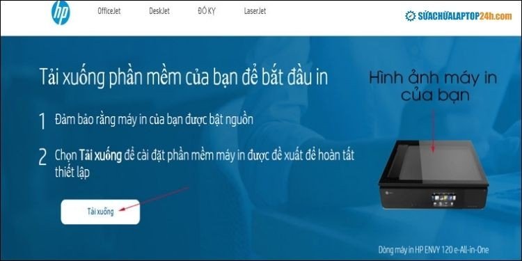 Nút tải xuống driver máy in HP từ website chính thức