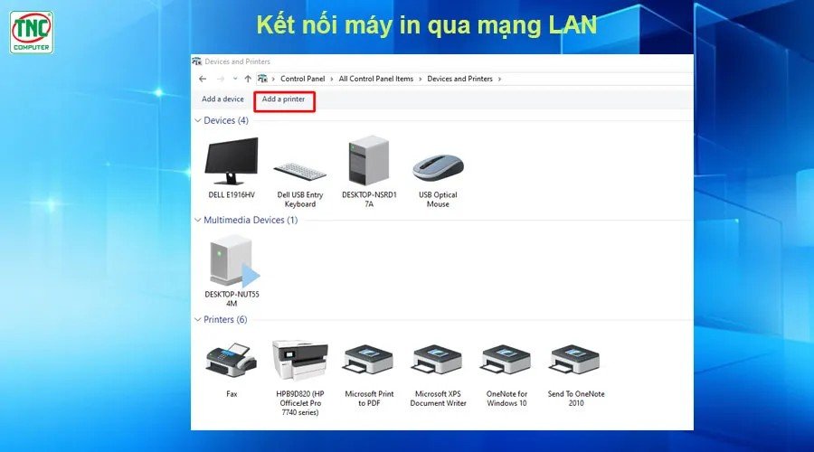 Giao diện Add a printer đang tìm kiếm máy in trong mạng LAN