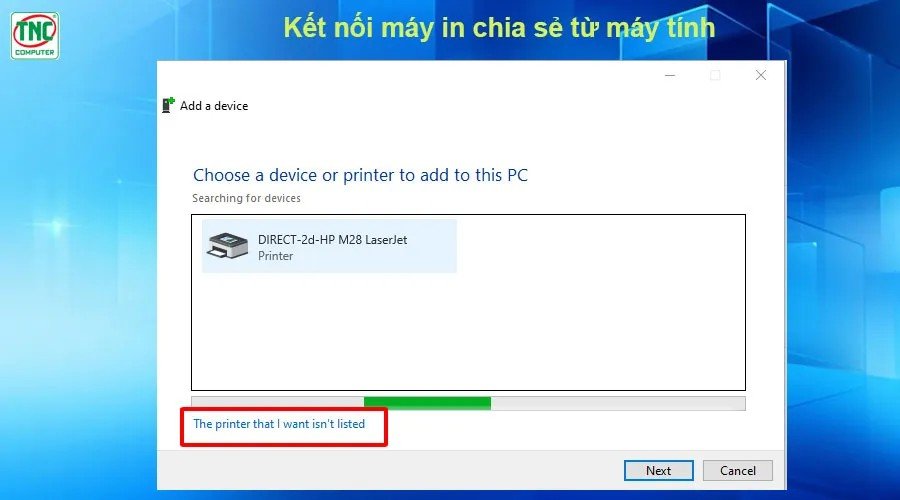 Hướng dẫn cài đặt máy in mạng LAN: chọn máy in chia sẻ theo tên hoặc duyệt mạng.