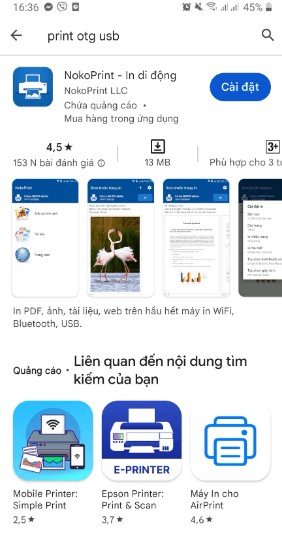 Tìm kiếm và cài đặt ứng dụng NokoPrint trên điện thoại Android