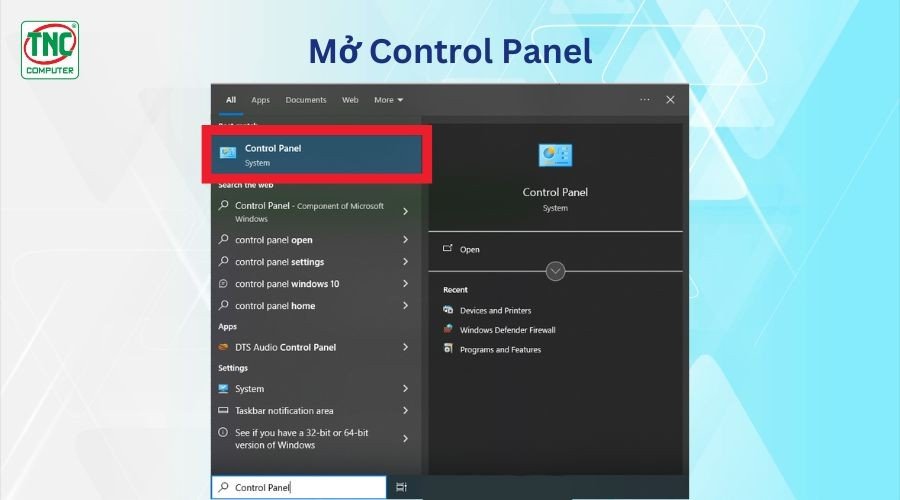 Tìm và mở Control Panel trên máy tính