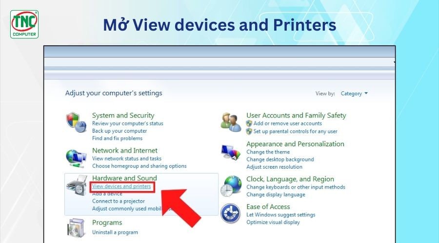 Chọn Devices and Printers trong Control Panel