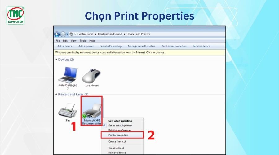Chọn Printer properties cho máy in bị lỗi
