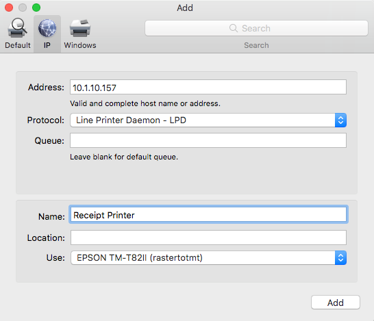 Khai báo thông tin địa chỉ IP cho máy in Epson TM-T82