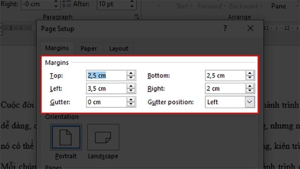 Cửa sổ Print trong Word với tùy chọn khổ giấy A3 và căn lề
