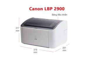 Chiều rộng máy in Canon 2900 được bố trí gọn gàng trên bàn làm việc văn phòng