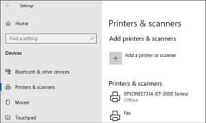 Giao diện cài đặt Printers & Scanners trong Windows
