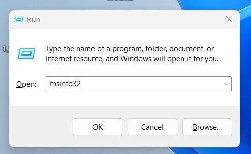 Nhập lệnh msinfo32 vào hộp thoại Run trên Windows