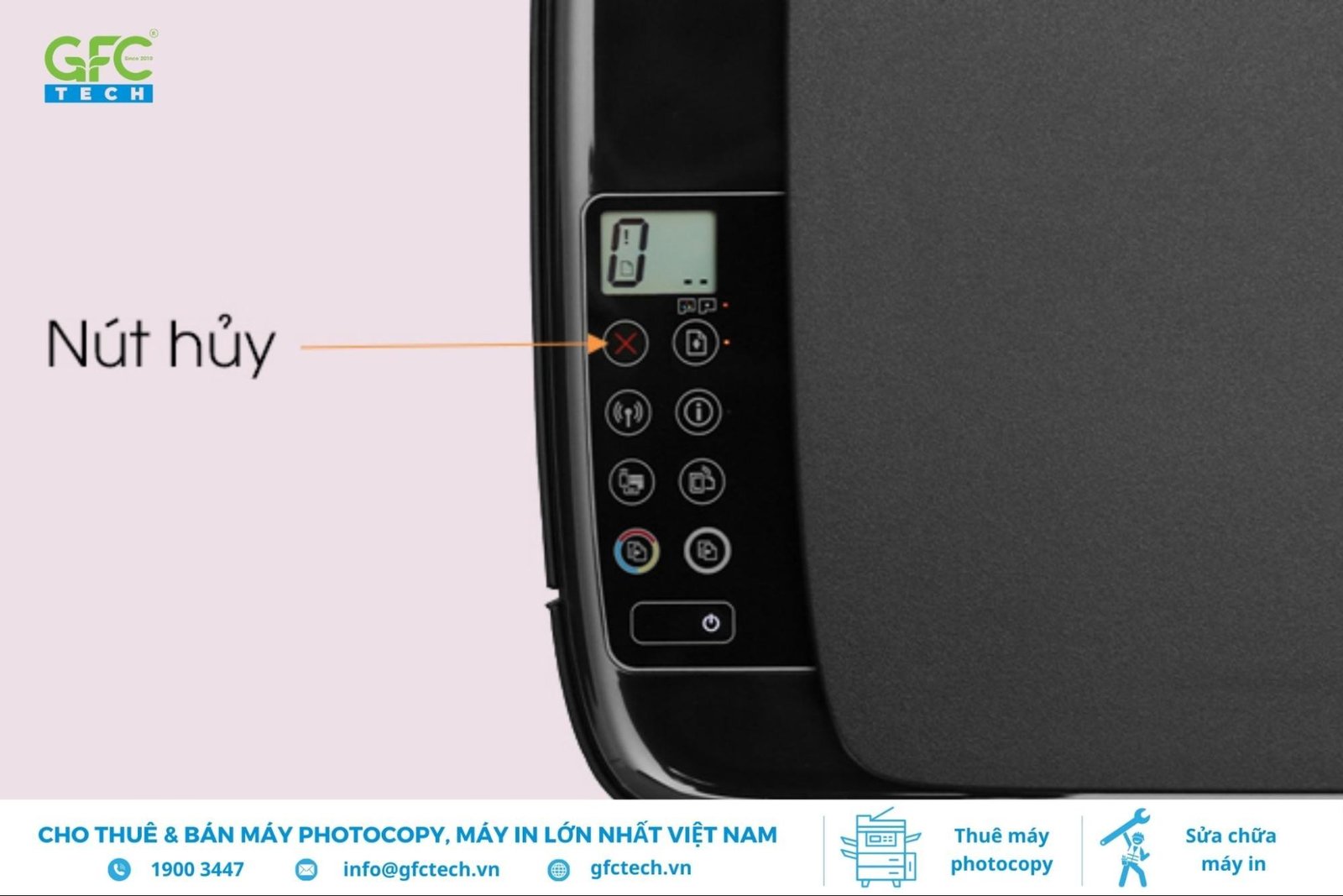 Nhấn và giữ nút Hủy trên máy in HP Ink Tank trong 3 giây để máy bắt đầu xử lý yêu cầu in báo cáo