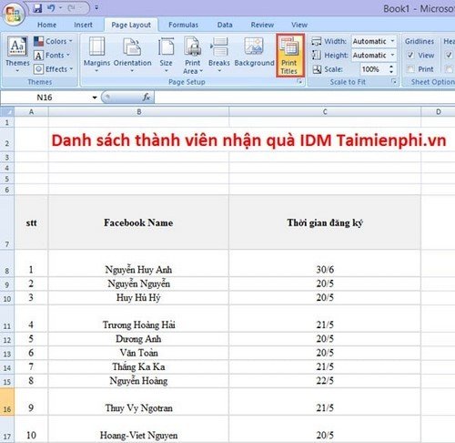 Vị trí tính năng Print Titles trong Excel 2007 2010