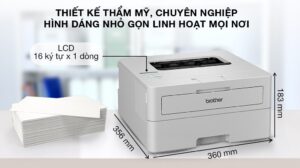 Máy in laser trắng đen đơn năng Brother HL-B2180DW Wifi thiết kế vuông vức, màu trắng thanh lịch, phù hợp không gian văn phòng nhỏ.