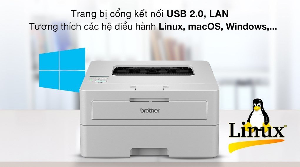 Cận cảnh các cổng kết nối Wifi và USB trên máy in laser trắng đen Brother HL-B2180DW, mang lại sự tiện lợi.