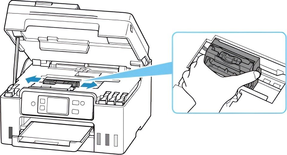 Kiểm tra vị trí giấy bị kẹt bên trong máy in Canon 2900