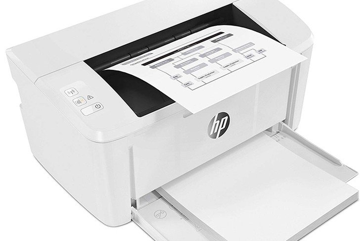 Một chiếc máy in laser trắng đen A4 hiện đại với thiết kế nhỏ gọn cho văn phòng