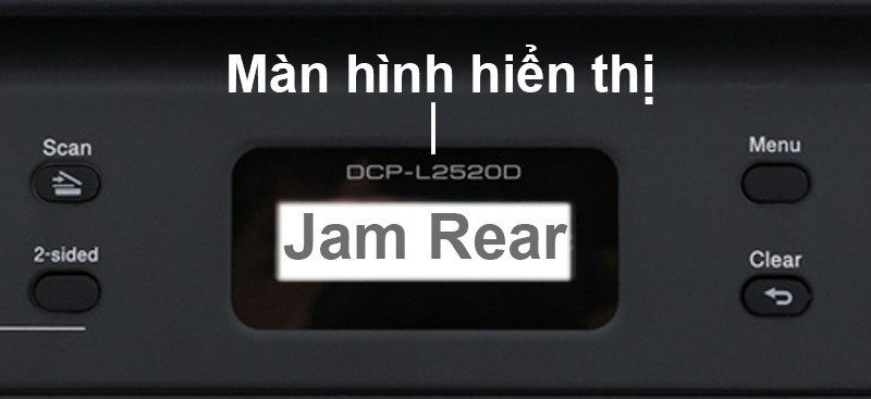 Máy in hiển thị thông báo lỗi Jam Rear trên màn hình