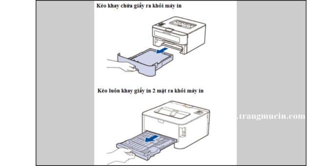 Hướng dẫn rút khay giấy máy in Brother để xử lý giấy kẹt