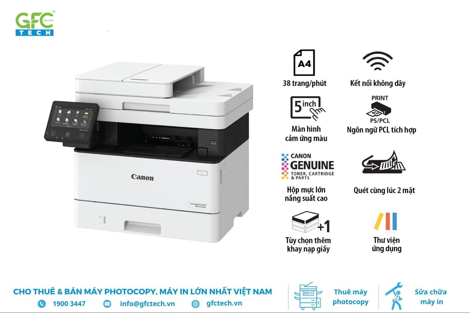 Máy in Laser đa chức năng Canon MF445dw hỗ trợ in, scan, copy, fax