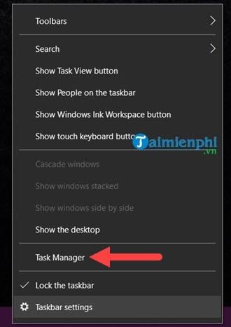 Mở Task Manager từ thanh taskbar để xử lý sự cố máy in không thực hiện lệnh
