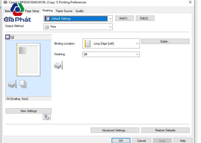 Cài đặt Detect Paper Size trong driver máy in Canon LBP 6230