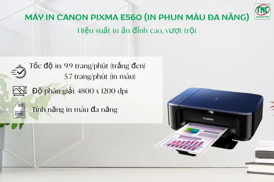 Máy in phun màu Canon PIXMA E560 hiển thị khả năng in tài liệu chất lượng cao