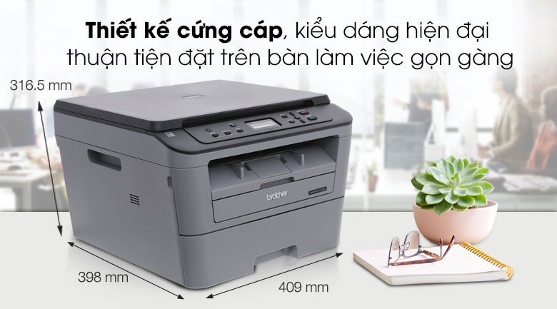 Máy in Brother DCP L2520D thiết kế hiện đại, màu đen sang trọng cho văn phòng