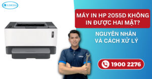 Máy in HP LaserJet P2055d đang thực hiện chức năng in hai mặt tài liệu văn phòng