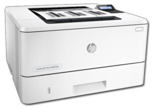 Đánh giá máy in HP M402DN: Hình ảnh máy in đặt trong không gian văn phòng