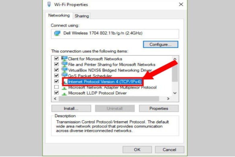Nháy đúp chuột vào mục Internet Protocol Version 4 (TCP/IPv4)