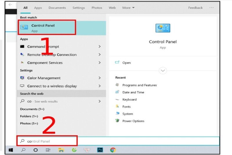 Mở Control Panel để khắc phục sự cố máy in không in được