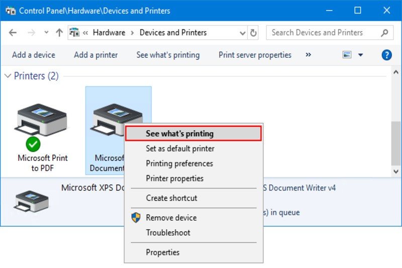 Chọn See what's printing để xem hàng đợi lệnh in