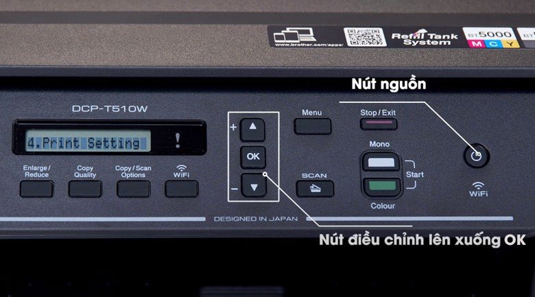 Thiết lập cài đặt ban đầu trên màn hình LCD của máy in Brother DCP-T510W Wifi